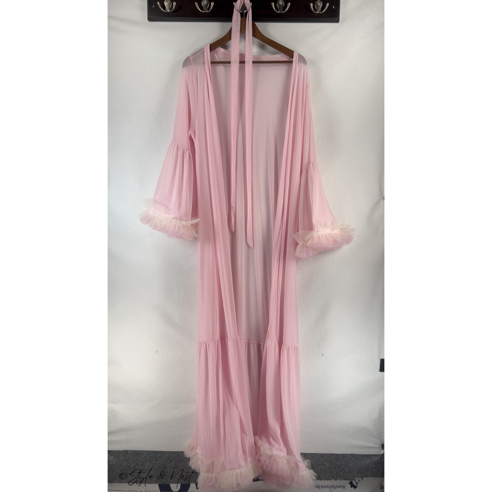Pink Sheer Coquette Festival Shawl Victorian Ruffle Ethereal Lingerie Fairy XL